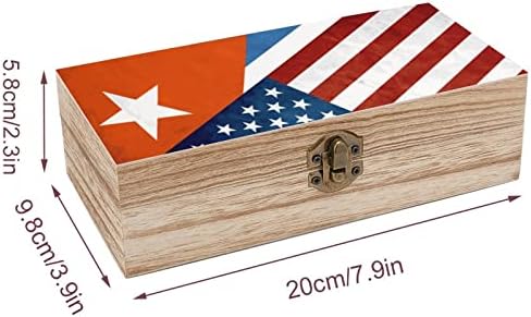 Bandeira dos EUA Cuba Caixa de armazenamento de madeira para mesa de jóias de jóias de organizadoras decorativas com tampa