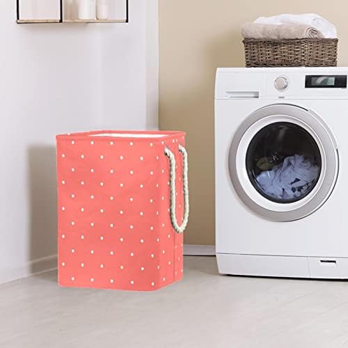 Polca Dots Sacos de armazenamento de cesta de lavanderia rosa embutido de forro com suportes destacáveis ​​cesto de roupa