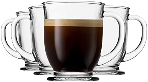 Conjunto de canecas de café de Godinger, copos de café de vidro xícaras com alça para bebidas quentes, xícaras de chá de caneca grande presente de café - 15oz, conjunto de 4