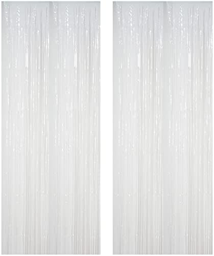 Shidianyi Metallic Foil Fringe-Backdrops White 2packs de 3ftx8ft Party/janela/porta Decorativa Cortinas de franja fingida