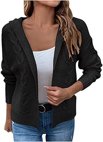 Mulheres com capuz Cardigan suéteres moda moda front frontal a cabo malha cardigãs casacats casual manga longa sólida sólida