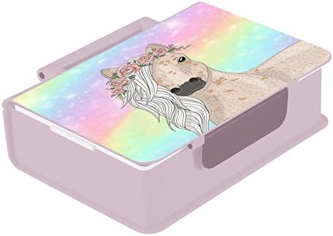 Mnsruu Bento Caixa Rainbow Horse Lunch Box Box Bento para crianças adultas 1000 ml de refeição reutilizável recipiente de almoço de almoço com colher de garfo, lanchonete de salada