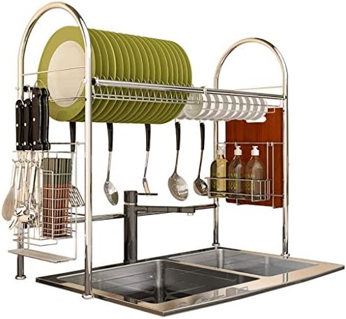 Neochy Dish Secying Rack, prateleira de exibição de esgotador de aço inoxidável, Organizador de utensílios de tabela de economia de bancada e economia/91x28x67cm