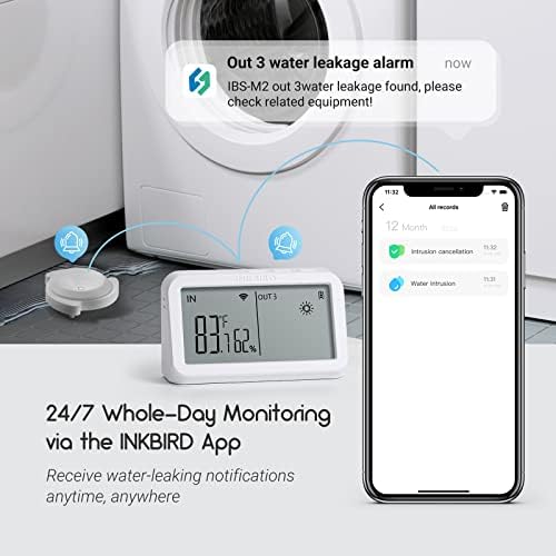 Sensor de vazamento de água inteligente IRS-WD1 do Inkbird, IP67 Alarmes à prova d'água, compatíveis com tinta IBS-M2