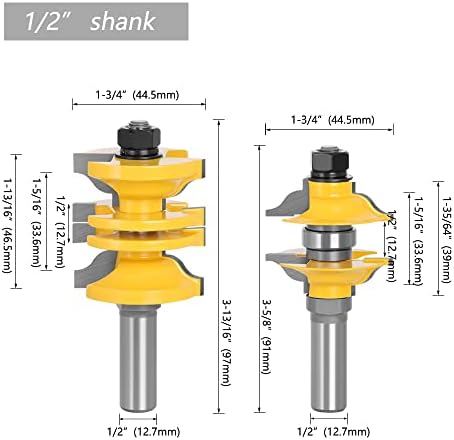 Jrenbox Router Bits 2pcs 12mm 1/2 Entrada de haste e porta interior Ogee Router Bit Matched Cutter Set para Máquina de Máquina de Madeira