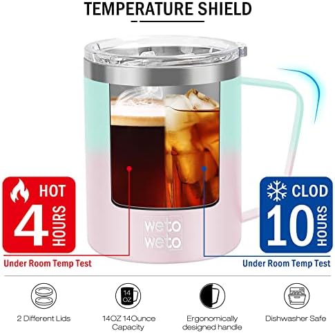 Caneca de café WETOWETO 14 oz, caneca de acampamento isolada a vácuo com tampa, copo de tumbler de aço inoxidável de parede dupla, términa térmica de café ao ar livre, oceano secreto e bolos de taffy Sweet 2