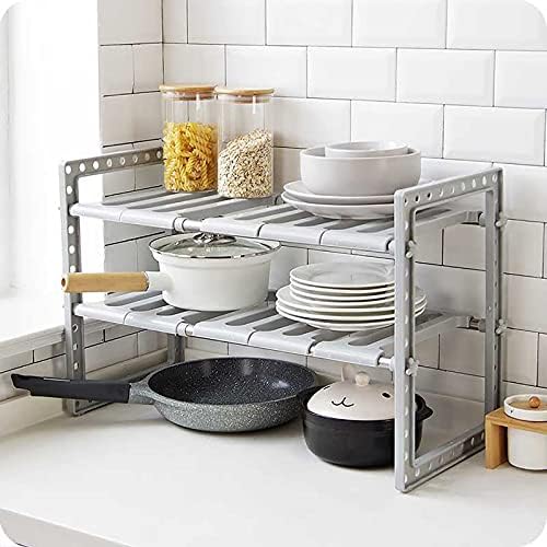 WXXGY Organizadores de cozinha racks de armazenamento ajustáveis ​​Banheiro de cozinha multifacetável de múltiplas propósitos sob a pia Organizador da prateleira/cinza
