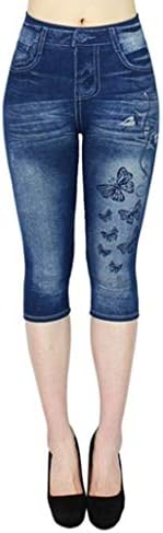 Calça jeans feminina calça de borboleta gráfica de joelho impressa calças jeans lavadas velhas calças de jeans de jeans de jeans slim