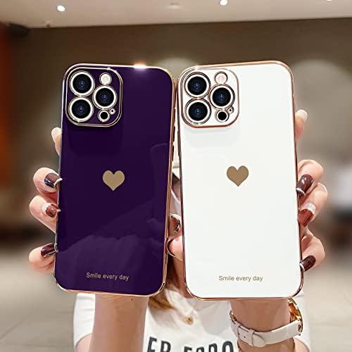 TeaGeo Compatível com iPhone 13 Pro Max Case para meninas mulheres fofas de amor-coração Bling capa macia capa de câmera elevada Proteção de capa de silicone à prova de choque para iPhone 13 Pro Max, escuro roxo escuro