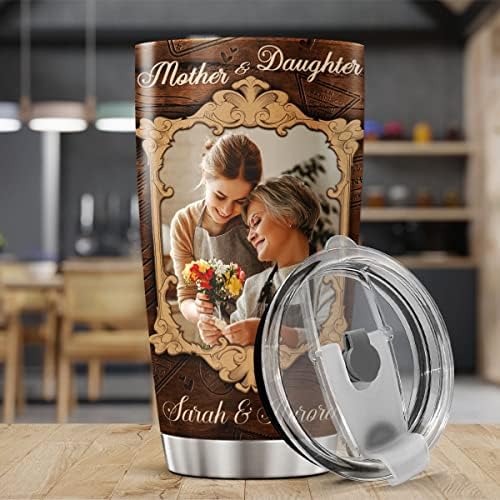 Cubicer personalizado Coffee Tumbler Mãe e filha Nome personalizado Presentes de foto para mulheres Mã