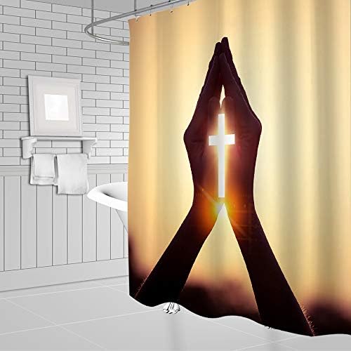 Cruta da cortina de chuveiro cruzado da amnysf com bênção orando mãos Mustard Amarelo decoração de tecido de tecido poliéster cortinas de banheiro com ganchos 70x70 polegadas