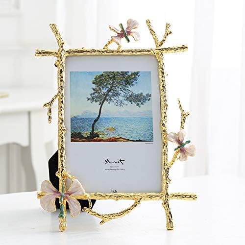 Yongyan Golden Branch Butterfly Butterfly 4x6 polegadas quadro de imagem Decoração da família Família Metal Photo Frame