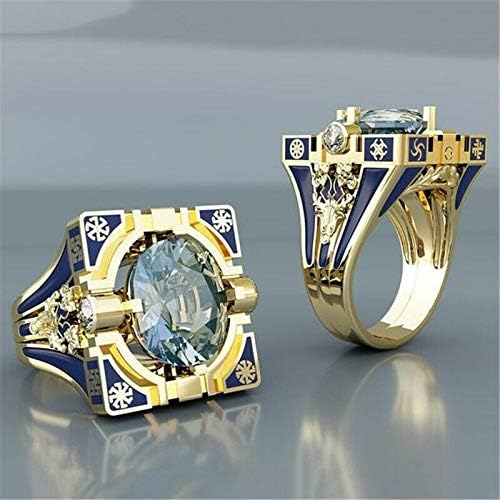 Vintage White Topaz Blue Ring Women Wedding 18K Gold Batingy Jewelry Tamanho 6-10