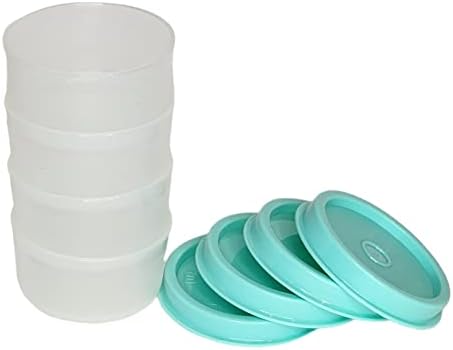 Conjunto de Tupperware de 4 smidgets minúsculos contêineres de 1 oz transparente com tampas aqua