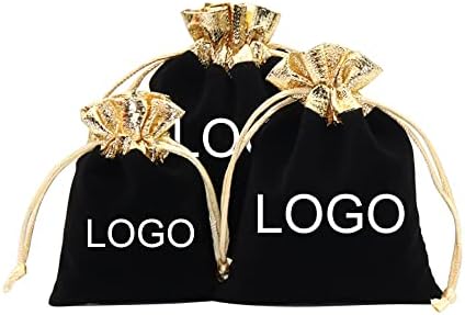 Toptie Custom 50 PCs Velvet Gift bolsas com logotipo, bolsa de jóias com tensão de ouro com cordões para favores de festa de Natal, 2,8 x 3,5 polegadas