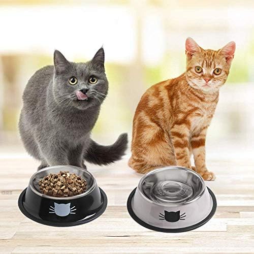 Tigelas de gato para comida e água, 2pcs rapsrk não deslizamento aço inoxidável tigela de comida de gato de gato 8 oz tigela