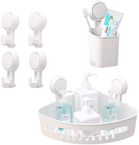 Bathroom e cozinha Copo de copo de armazenamento de cesto de cesta de 3 organizador de 3 parede para escova de dentes, xampu, roupas, chuveiro de chuveiro sem broca com xícara de vácuo para cozinha e banheiro