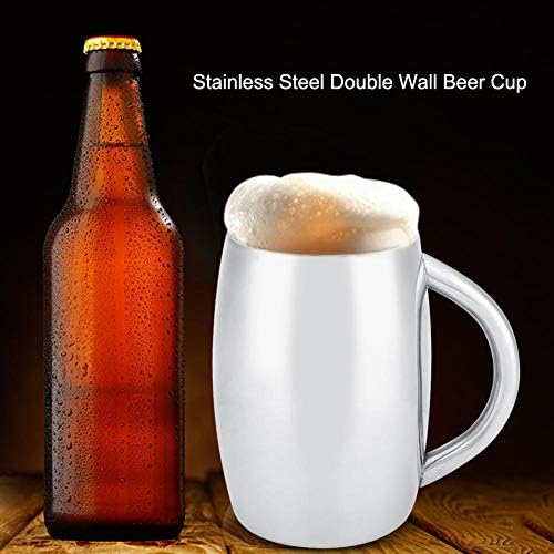 1pc xícara de café de parede dupla, caneca de chá de cerveja em aço inoxidável com alça para gadget de cozinha em casa