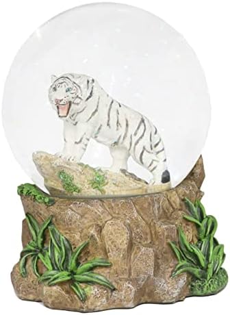 EBROS FLOREST Jungle Apex Predador Branco Alasca Alasca Tigre Branco Glitter Globo de Neve Globo de Neve 100mm Estatueta Colecionável