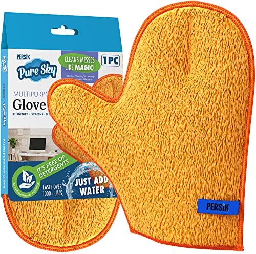 Persik Microfibra de Microfibra Pure Mitting Mitt - Luva de pano de limpeza de microfibra Ultra - Basta adicionar água sem detergentes necessários - Use para limpar móveis, casa