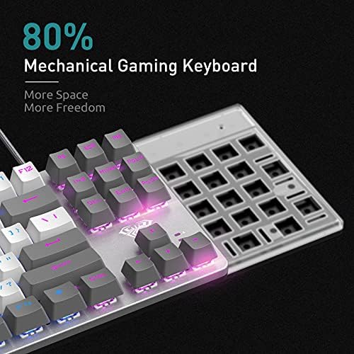 AULA F3287 com fio TKL Rainbow Mechanical Gaming Teclado, 80% compacto Tenkeyless 87 Teclas Layout com interruptores azuis