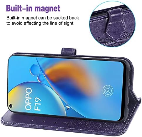 ASUWISH compatível com a caixa de carteira OPPO A74 4G/F19 e ​​da tela de vidro temperado Mandala Flip Flip Card Titular Acessórios de células Stand Caso para CHP2219 Women Purple