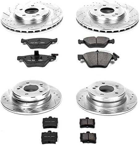 Power Stop K2810 Kit de freio dianteiro e traseiro com rotores de freio perfurados/com fenda e pastilhas de freio