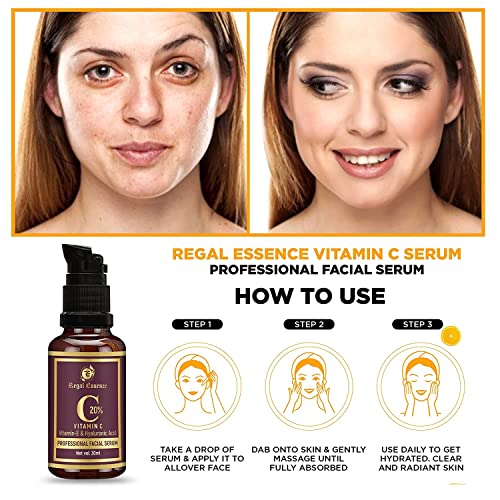 Serum facial genérico de vitamina C 20% com vitamina E e ácido hialurônico | Anti-envelhecimento, reduz a hiperpigmentação | Soro
