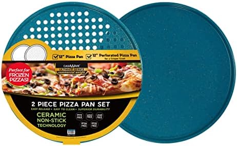 CASAWARE 2PC Ultimate Pizza Pan Conjunto, Paninha de Pizza de 12 polegadas com revestimento de cerâmica, pizza de pizza perfurada com revestimento de cerâmica de 12 polegadas de 12 polegadas