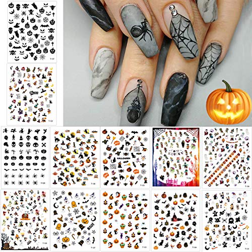 1500+ Padrões Decalques de adesivos de arte de Halloween, dicas de arte unhas auto-adesivas Kalolary Dicas de halloween Decorações