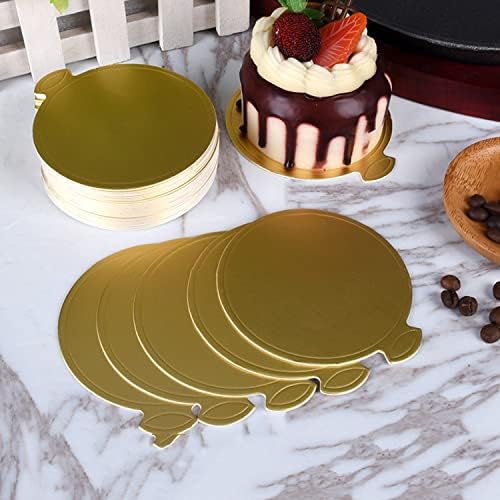 Placas de bolo de 3 polegadas, 100pcs mini papelão -bolo redondo para cupcake de mousse, sobremesa de bolo, decoração de bolo, ouro.