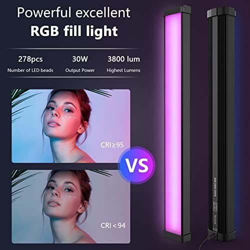 RGB LED Video Light Stick Wand With Stand, qeUooiy 2300-7500K Kit de iluminação de fotografia portátil portátil, adaptador de energia de 30w com 32 -78.7 Tripod & Remote para YouTube/VLog/Zoom Calls/Streaming