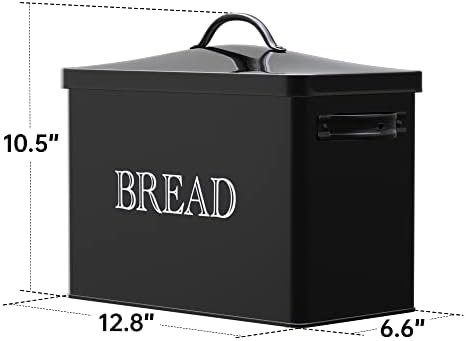 Caixa de pão da Jreninet Farmhouse para bancada de cozinha - economia de espaço, recipiente de armazenamento de pão de grande capacidade - lata de armazenamento de metal perfeito para pão 、 Bagels 、 Biscoitos e muito mais, preto