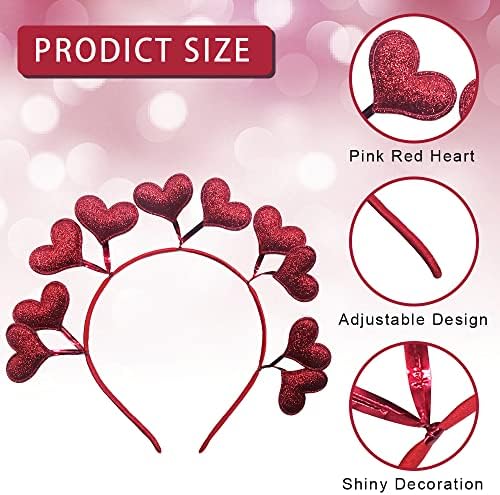 2 Pacote de pacote vermelho rosa Glitter Heart Head Band para o Dia dos Namorados Coração Headbopper Tiara for Women