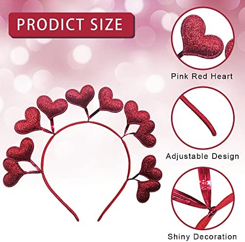 2 Pacote de pacote vermelho rosa Glitter Heart Head Band para o Dia dos Namorados Coração Headbopper Tiara for Women Girls Fidros, Rosa Pink Love Heart Senhores da cabeça de lantejoulas Faculdades de festa para festas para festas de férias de casamento nos namorados suprimentos