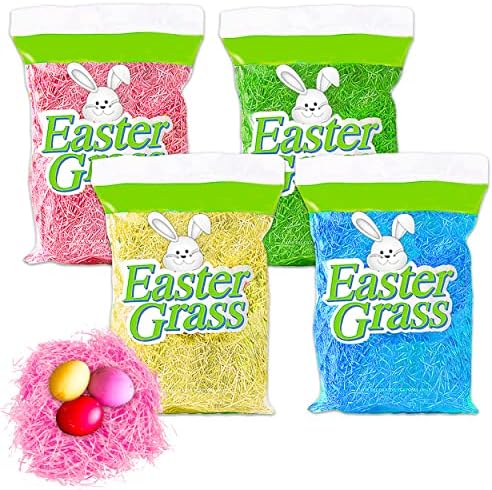Páscoa de Páscoa Páscoa Plástico 4 Pacote - rosa, azul, amarelo e verde Grass de Páscoa e preenchimento de cesta