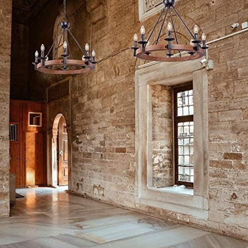 Wellmet 8 Lights Farmhouse Iron Candeliers para salas de jantar 28 polegadas, lustre de roda de carro