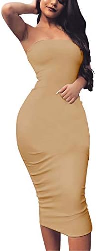 Boriflors Feminino Basic Basic Tubo Top Top Top Sexy Strapless Bodycon Midi Club Dress