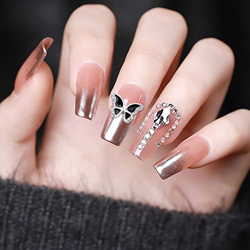 Silpecwee 20pcs Butterfly Nail Frems Silver Piled Butterfly Branco White Unh Nail Arte Arte
