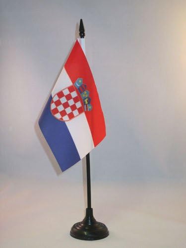 AZ Flag Croatia Table Bandeira 4 '' x 6 '' - Bandeira da mesa croata 15 x 10 cm - Beck de plástico preto e base