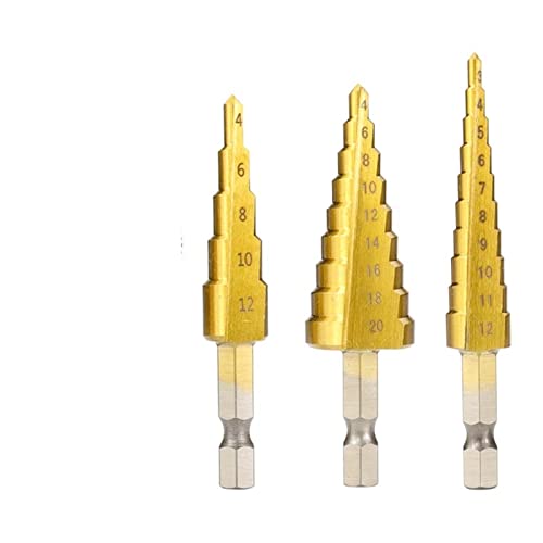 Conjunto de brocas de etapa 3pcs 3-12mm 4-12mm 4-20mm Cone de metal de madeira revestido de 4-20mm Drills de broca de metal escalonada