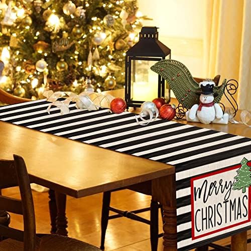 Decorações de Natal Black Stripes Table Runner 13x72 polegadas De decoração de árvore de Natal sazonal Holiday Holiday Holiday Holiday Holiday Vintage Theme Gathering Dinner Party AT329