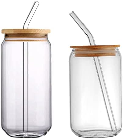Zerodeko 2pcs bebendo copos com tampas de bambu e palha de vidro pode xícaras de copo de vidro em forma de copo de copo de copo para coquetel