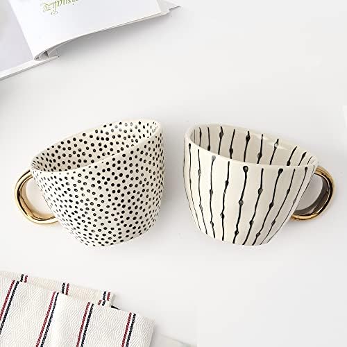 Canecas de canecas de canecas de caneca de caneca irregular única com alças de ouro, caneca de café branca de porcelana