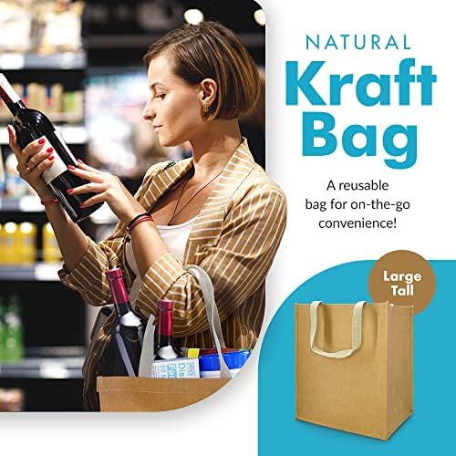 Simply Green Solutions - Kraft Paper Reutilabilable Sacos de supermercado, sacos de papel marrom lavável, use como sacos de compras, sacolas de agradecimento ou lancheiras, 350 gsm, tamanho grande, pacote de 2, 13 x 10 x 15 polegadas
