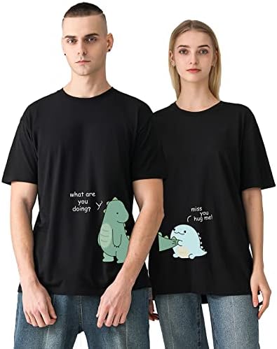 Adorável camiseta de casal combinando de dinossauro para o marido esposa, camiseta combinando de algodão puro para amante