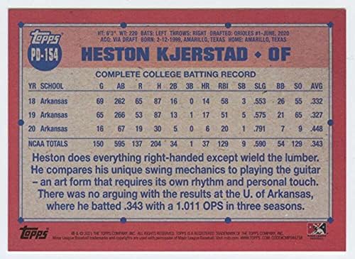 2021 Topps Pro estréia PD-154 Heston Kjerstad GCL Orioles RC RC Rookie Baseball Trading Card