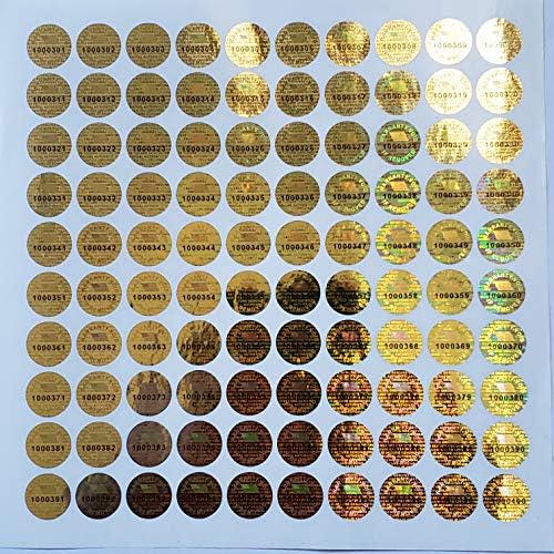 Cor de cor dourada de 14 mm com número de série Etiquetas de holograma violentas violentas de segurança Void Seals