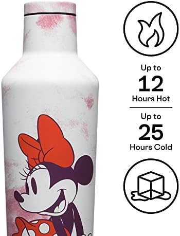 Colhcicle Disney Minnie Mouse Isoled Canteen Travel Bottle, aço inoxidável com isolamento triplo, tampa de parafuso, mantém bebidas frias por 25 horas ou quentes por 12 horas, 16 oz