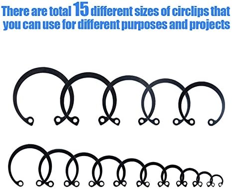 Glarks 150-Pieces 15 Size a aço de liga métrica Snap Circlips Snap Retter Ring Sorteamento Kit